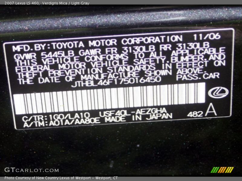 Verdigris Mica / Light Gray 2007 Lexus LS 460