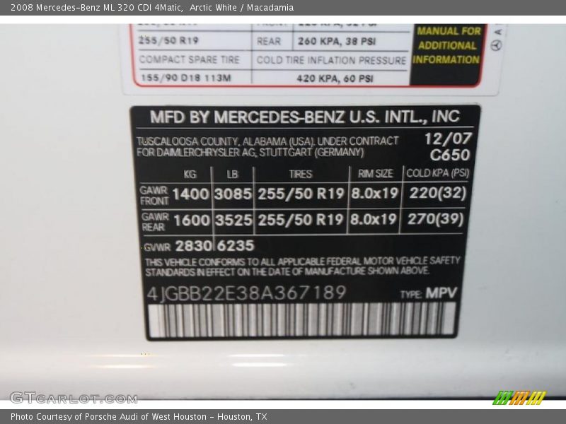 Arctic White / Macadamia 2008 Mercedes-Benz ML 320 CDI 4Matic