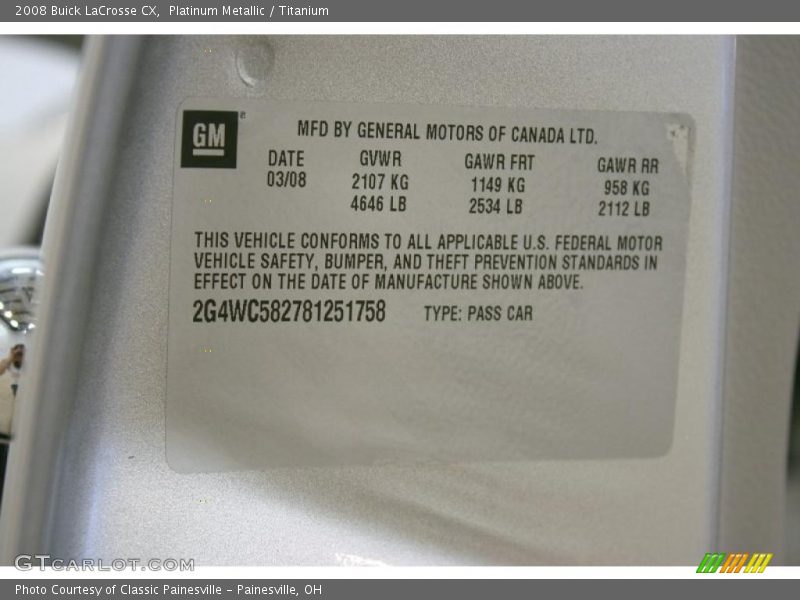 Platinum Metallic / Titanium 2008 Buick LaCrosse CX