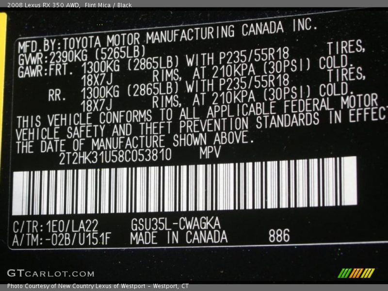 Flint Mica / Black 2008 Lexus RX 350 AWD