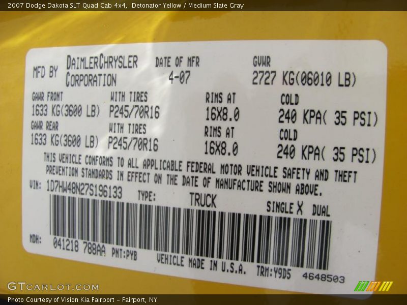Detonator Yellow / Medium Slate Gray 2007 Dodge Dakota SLT Quad Cab 4x4