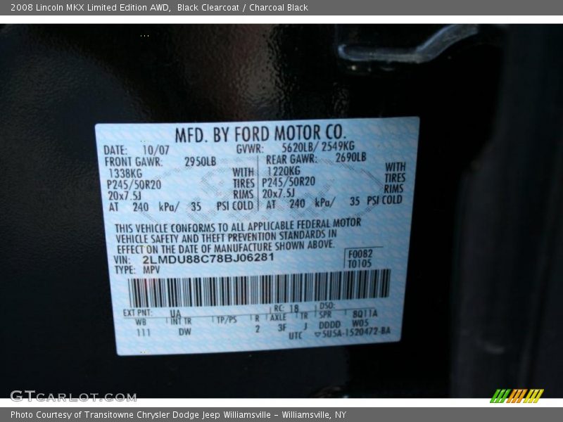 Black Clearcoat / Charcoal Black 2008 Lincoln MKX Limited Edition AWD