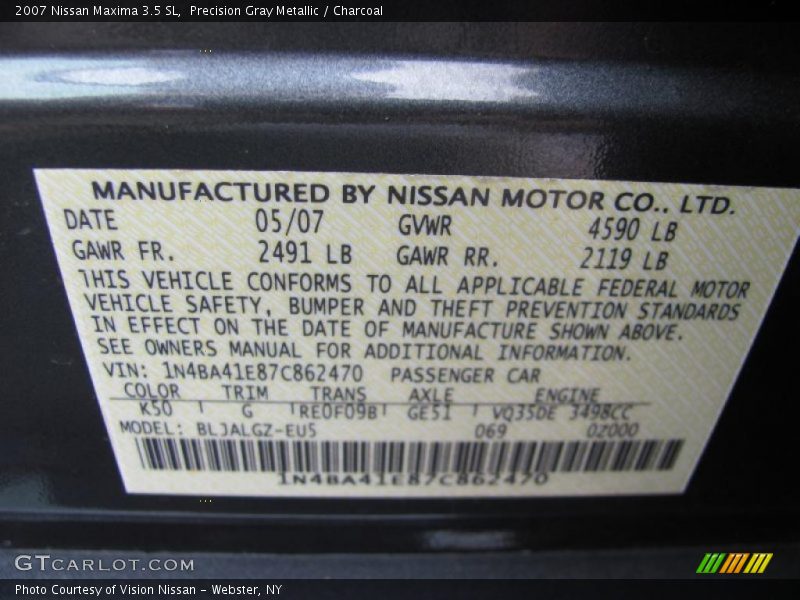 Precision Gray Metallic / Charcoal 2007 Nissan Maxima 3.5 SL