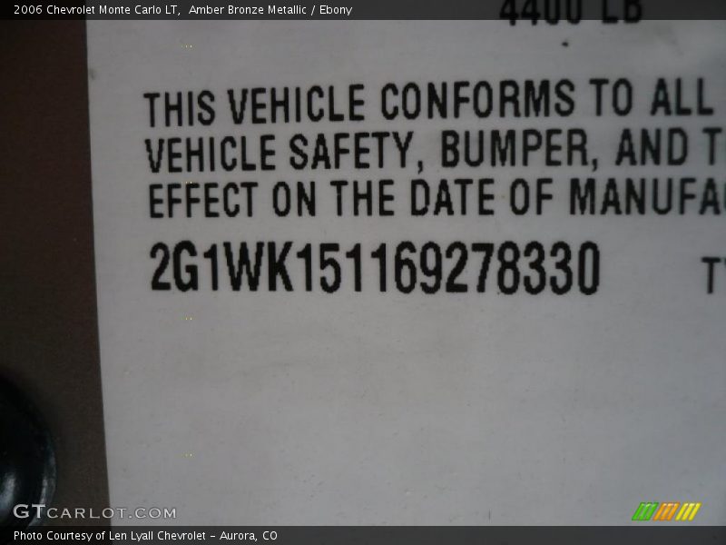 Amber Bronze Metallic / Ebony 2006 Chevrolet Monte Carlo LT