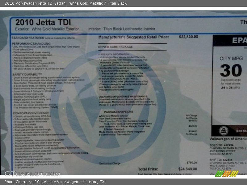 White Gold Metallic / Titan Black 2010 Volkswagen Jetta TDI Sedan