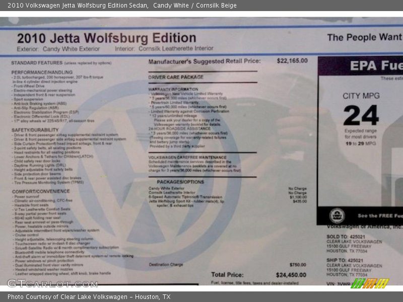 Candy White / Cornsilk Beige 2010 Volkswagen Jetta Wolfsburg Edition Sedan