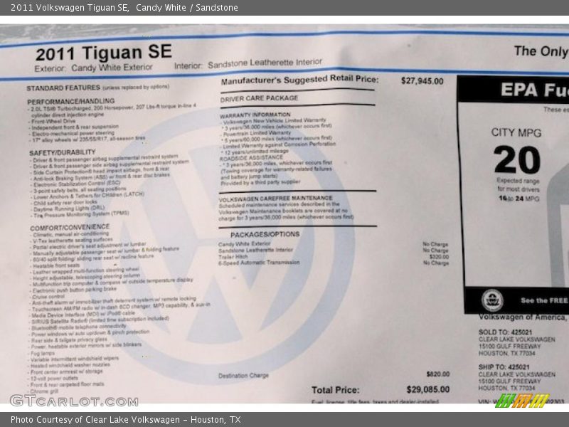 Candy White / Sandstone 2011 Volkswagen Tiguan SE