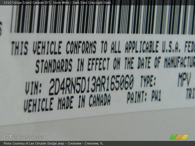Stone White / Dark Slate Gray/Light Shale 2010 Dodge Grand Caravan SXT
