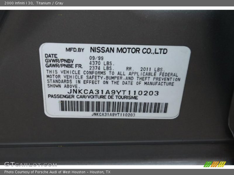 Titanium / Gray 2000 Infiniti I 30