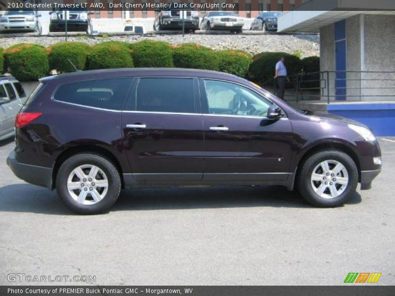 Dark Cherry Metallic / Dark Gray/Light Gray 2010 Chevrolet Traverse LT AWD