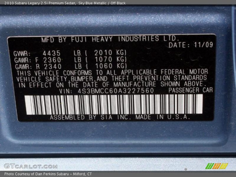 Sky Blue Metallic / Off Black 2010 Subaru Legacy 2.5i Premium Sedan