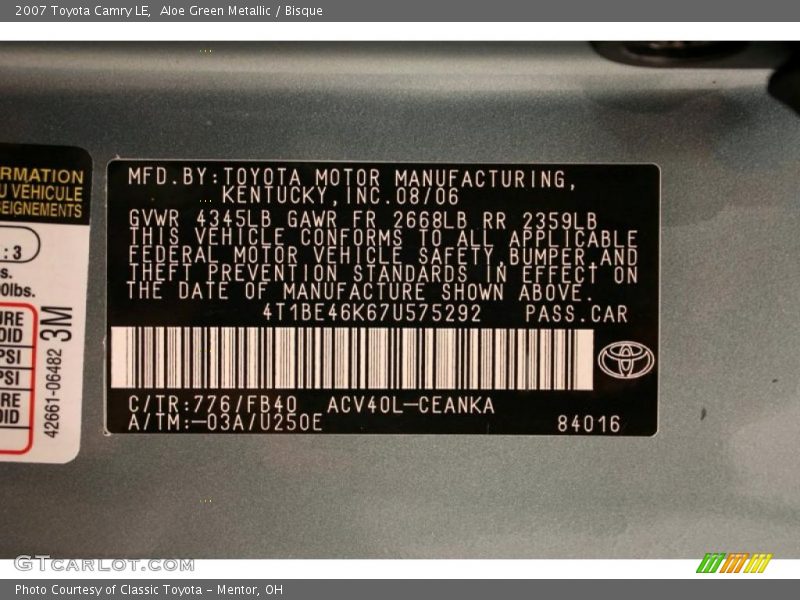 Aloe Green Metallic / Bisque 2007 Toyota Camry LE