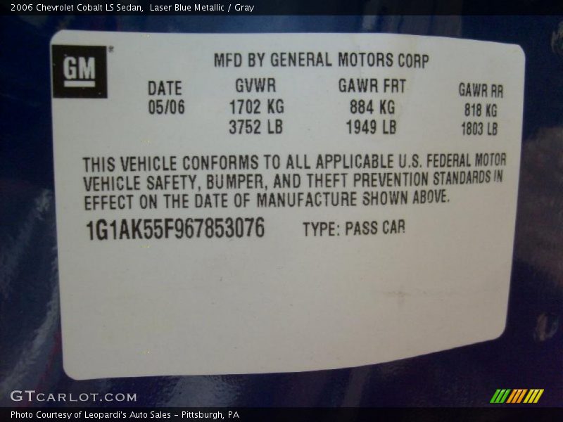 Laser Blue Metallic / Gray 2006 Chevrolet Cobalt LS Sedan
