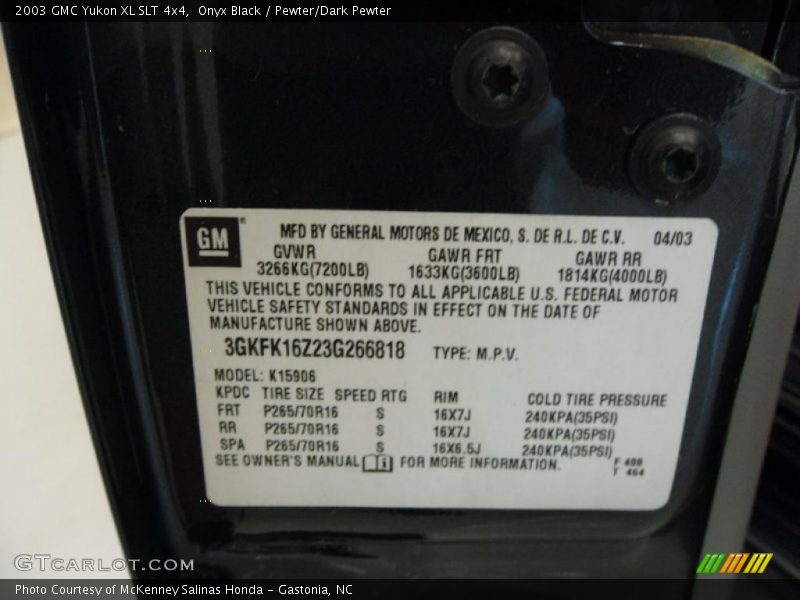 Onyx Black / Pewter/Dark Pewter 2003 GMC Yukon XL SLT 4x4