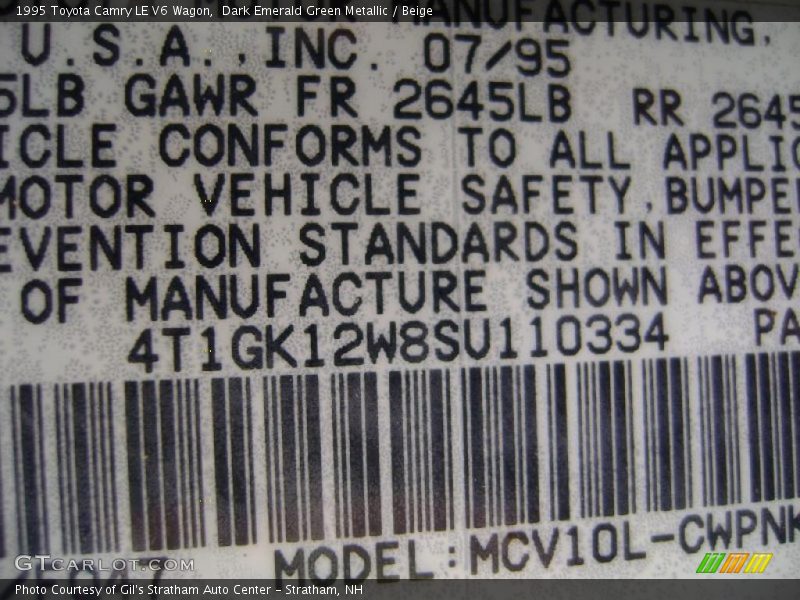 Dark Emerald Green Metallic / Beige 1995 Toyota Camry LE V6 Wagon
