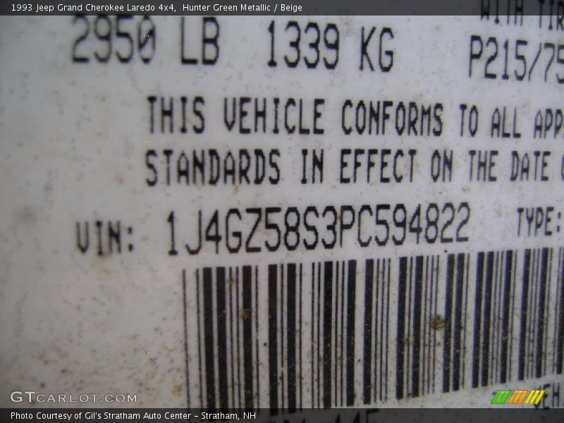 Hunter Green Metallic / Beige 1993 Jeep Grand Cherokee Laredo 4x4