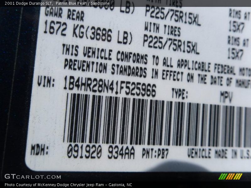 Patriot Blue Pearl / Sandstone 2001 Dodge Durango SLT