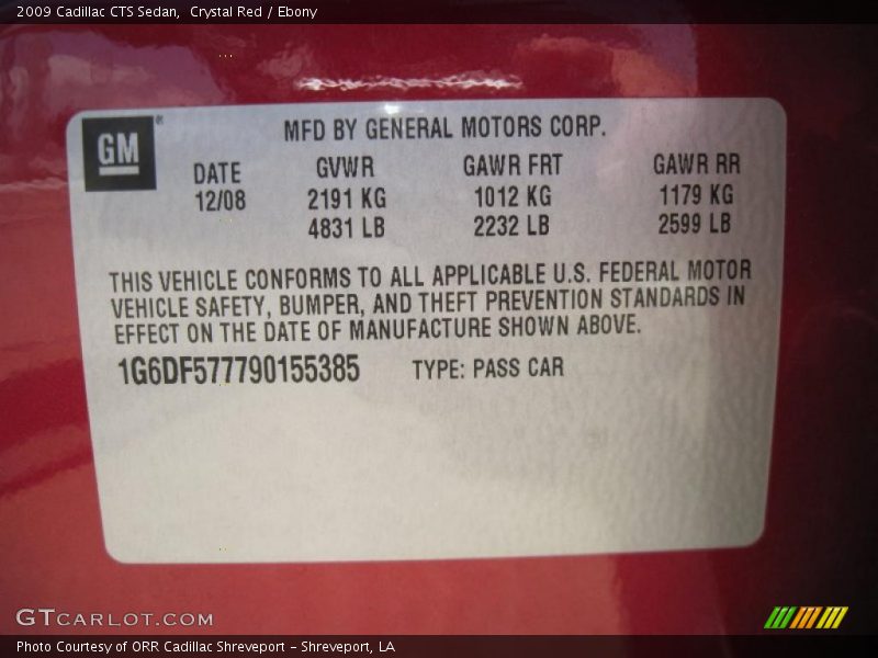 Crystal Red / Ebony 2009 Cadillac CTS Sedan