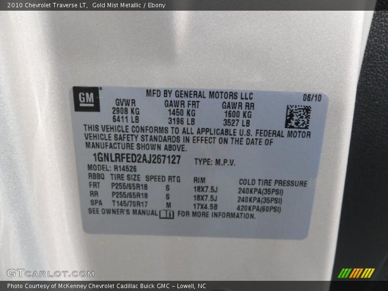 Gold Mist Metallic / Ebony 2010 Chevrolet Traverse LT