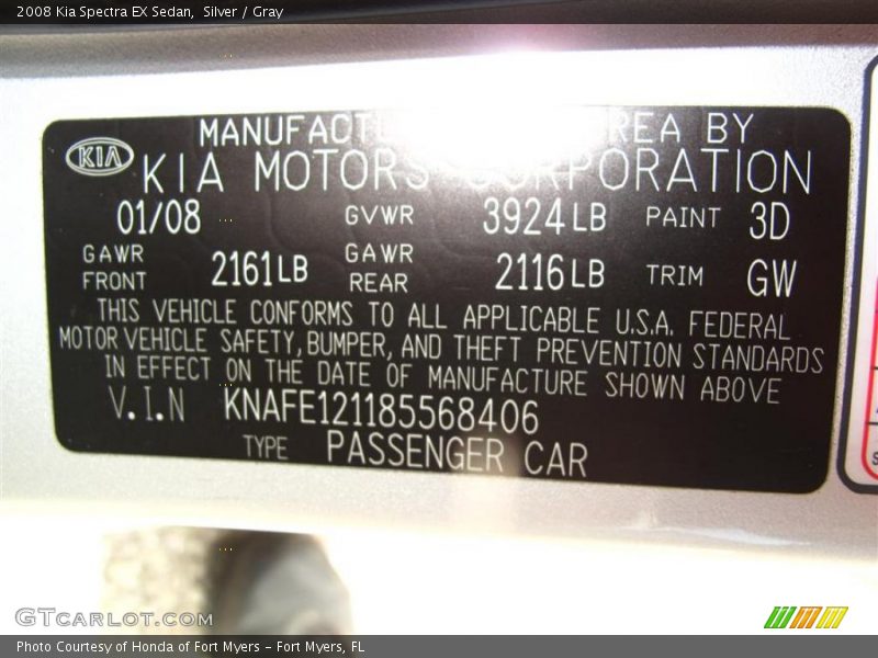 Silver / Gray 2008 Kia Spectra EX Sedan