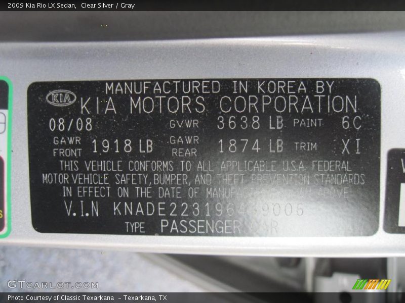 Clear Silver / Gray 2009 Kia Rio LX Sedan