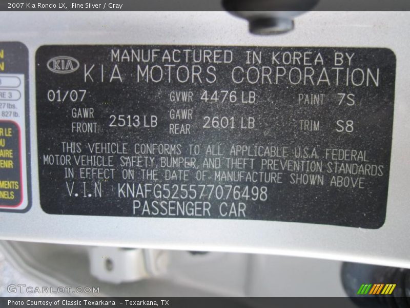 Fine Silver / Gray 2007 Kia Rondo LX