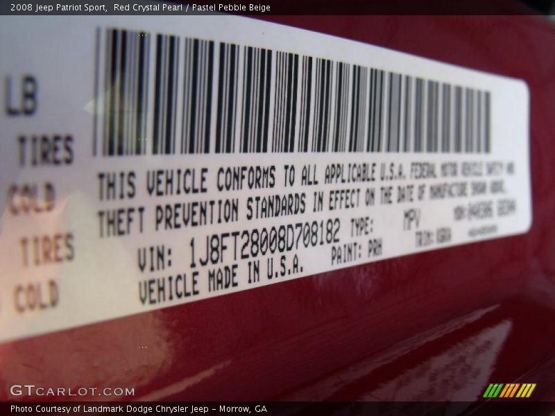 Red Crystal Pearl / Pastel Pebble Beige 2008 Jeep Patriot Sport