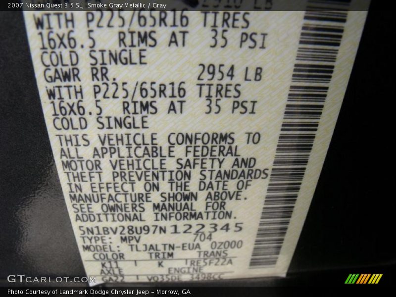 Smoke Gray Metallic / Gray 2007 Nissan Quest 3.5 SL