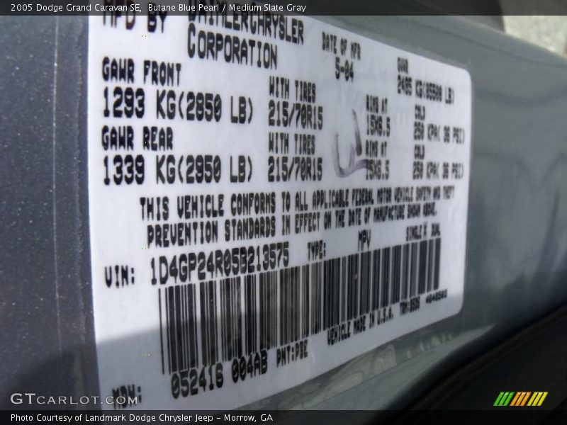 Butane Blue Pearl / Medium Slate Gray 2005 Dodge Grand Caravan SE