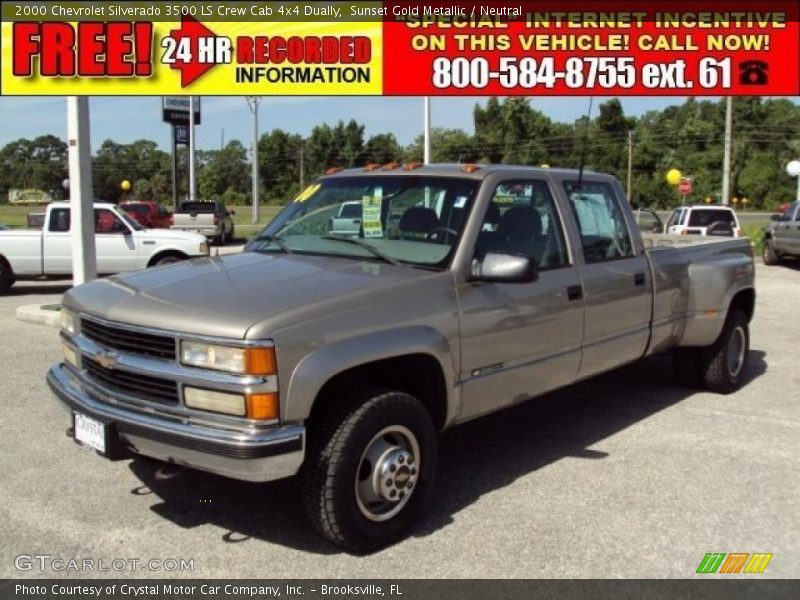 Sunset Gold Metallic / Neutral 2000 Chevrolet Silverado 3500 LS Crew Cab 4x4 Dually