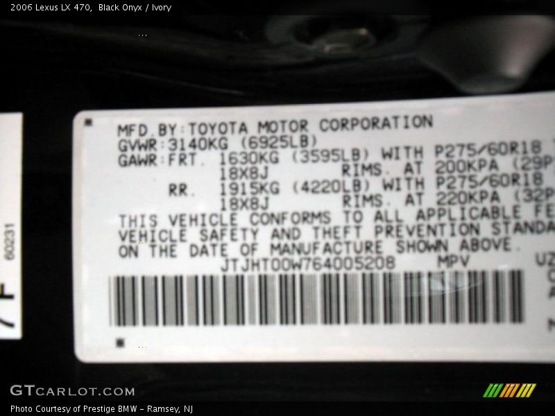 Black Onyx / Ivory 2006 Lexus LX 470