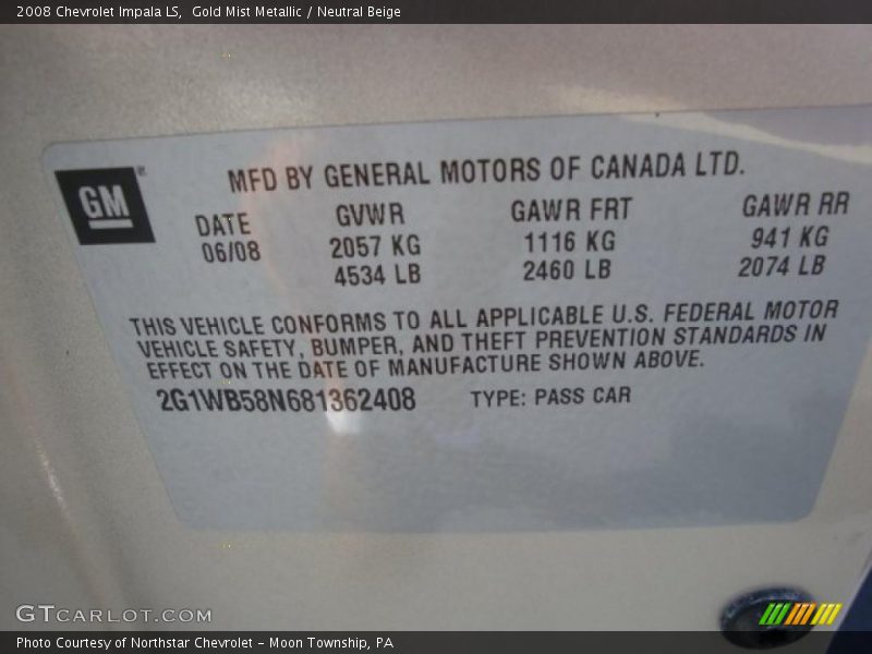 Gold Mist Metallic / Neutral Beige 2008 Chevrolet Impala LS