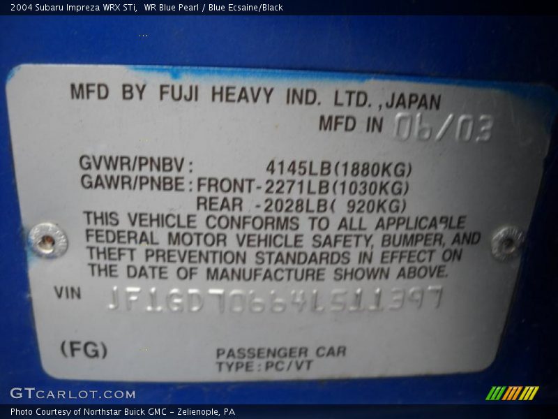 WR Blue Pearl / Blue Ecsaine/Black 2004 Subaru Impreza WRX STi
