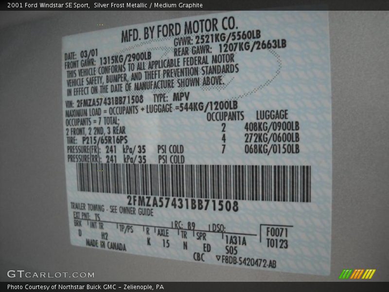 Silver Frost Metallic / Medium Graphite 2001 Ford Windstar SE Sport