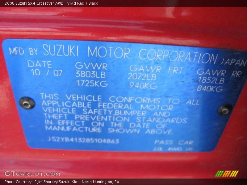 Vivid Red / Black 2008 Suzuki SX4 Crossover AWD