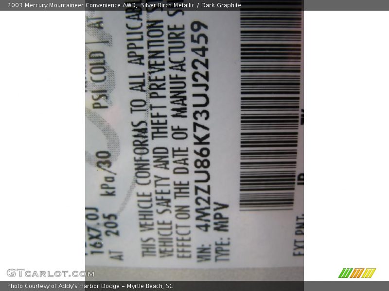 Silver Birch Metallic / Dark Graphite 2003 Mercury Mountaineer Convenience AWD