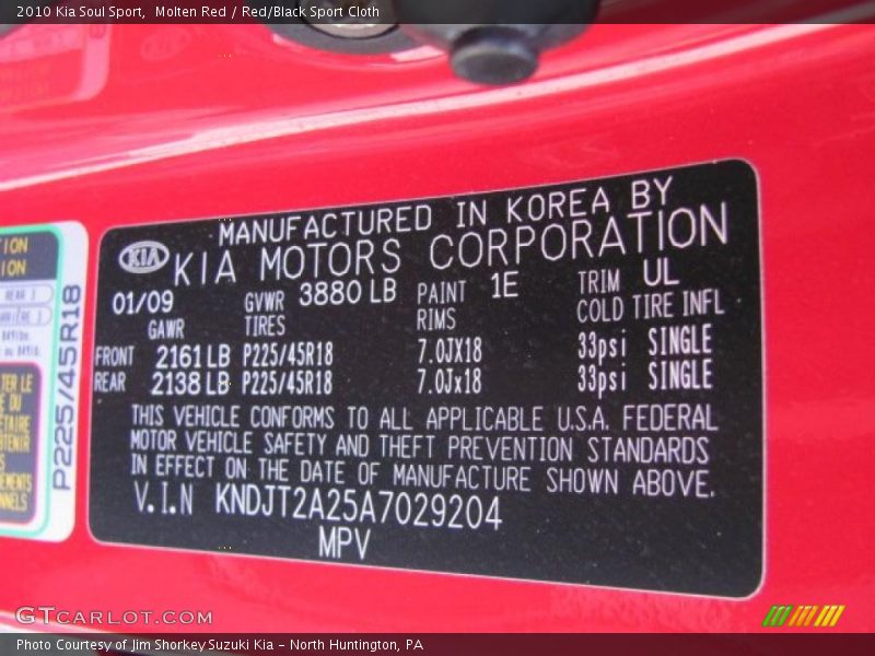 Molten Red / Red/Black Sport Cloth 2010 Kia Soul Sport