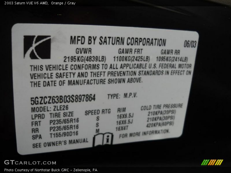 Orange / Gray 2003 Saturn VUE V6 AWD