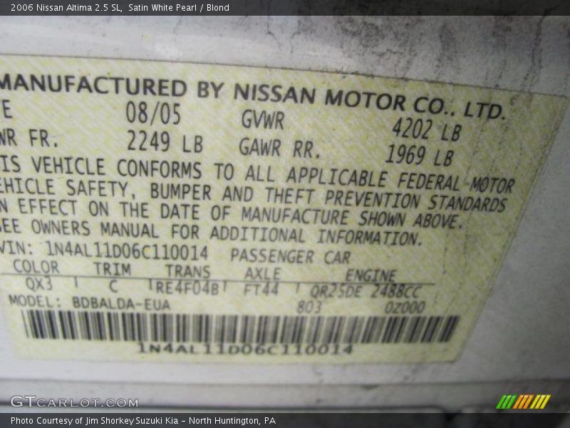 Satin White Pearl / Blond 2006 Nissan Altima 2.5 SL