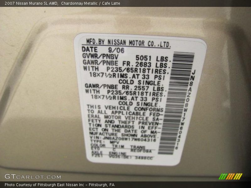 Chardonnay Metallic / Cafe Latte 2007 Nissan Murano SL AWD