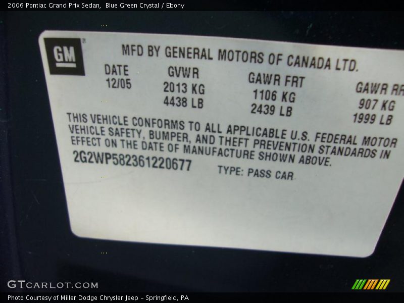 Blue Green Crystal / Ebony 2006 Pontiac Grand Prix Sedan