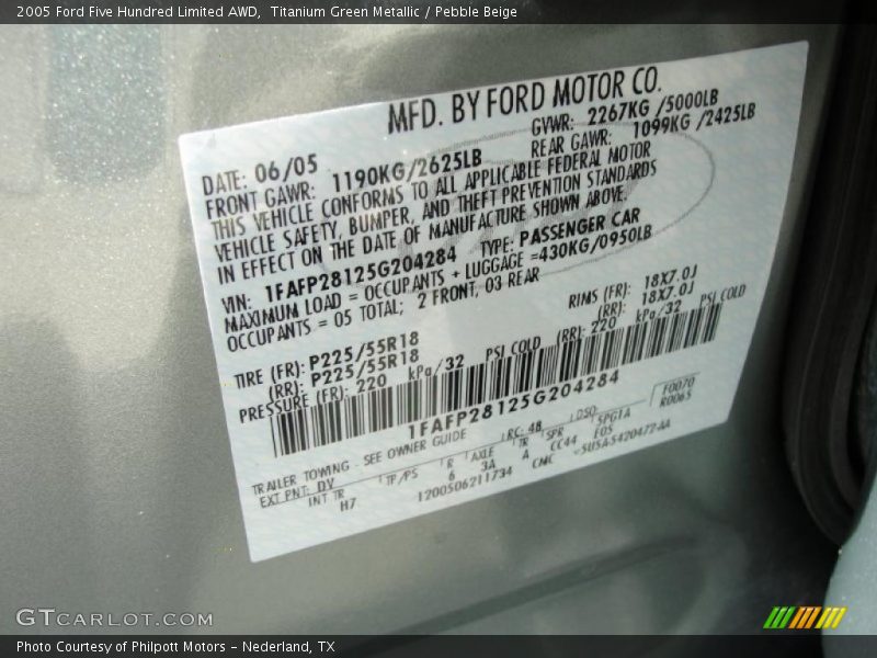 Titanium Green Metallic / Pebble Beige 2005 Ford Five Hundred Limited AWD
