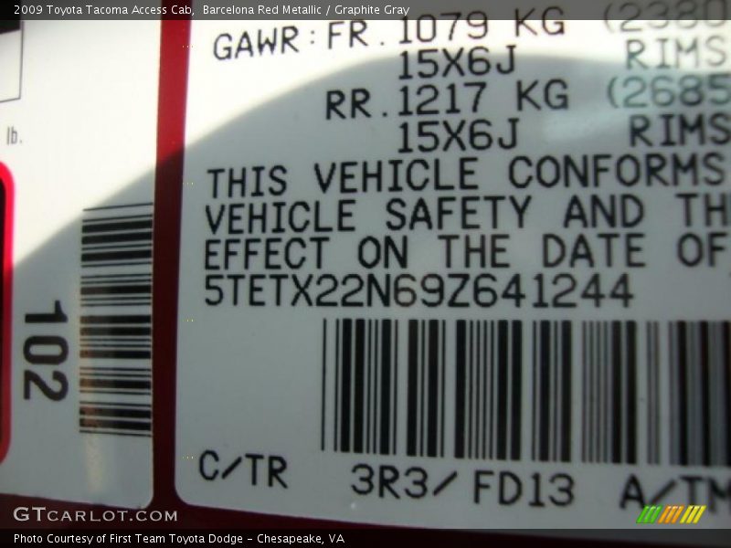 Barcelona Red Metallic / Graphite Gray 2009 Toyota Tacoma Access Cab