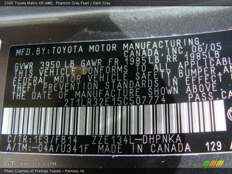 Phantom Gray Pearl / Dark Gray 2005 Toyota Matrix XR AWD