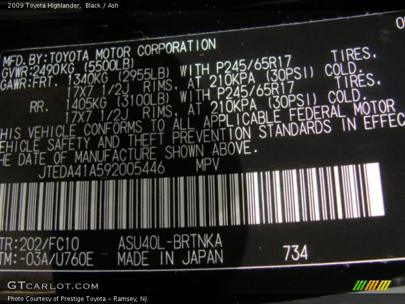 Black / Ash 2009 Toyota Highlander