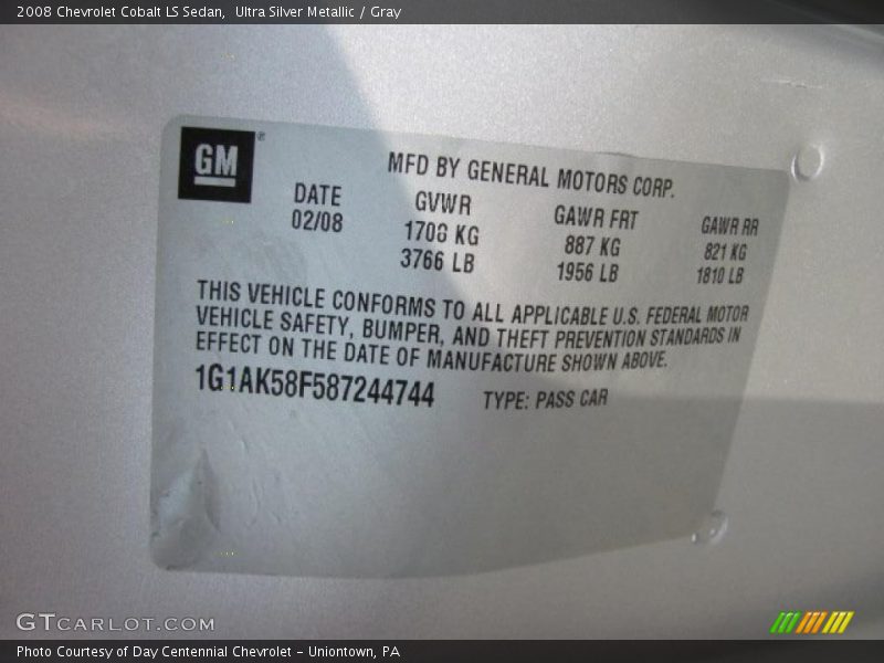 Ultra Silver Metallic / Gray 2008 Chevrolet Cobalt LS Sedan