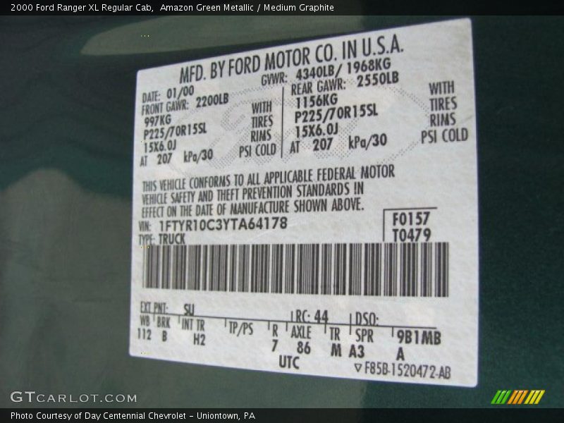 Amazon Green Metallic / Medium Graphite 2000 Ford Ranger XL Regular Cab