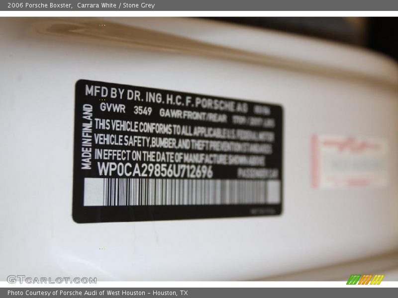 Carrara White / Stone Grey 2006 Porsche Boxster