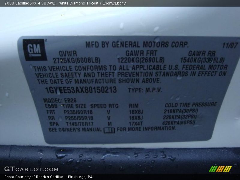 White Diamond Tricoat / Ebony/Ebony 2008 Cadillac SRX 4 V8 AWD