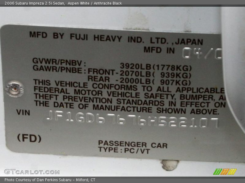 Aspen White / Anthracite Black 2006 Subaru Impreza 2.5i Sedan